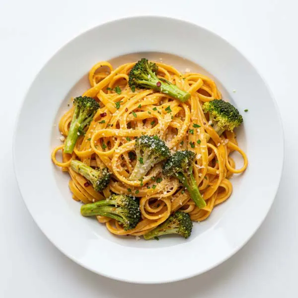 Silky Pumpkin Cream Linguine with Broccoli Medley